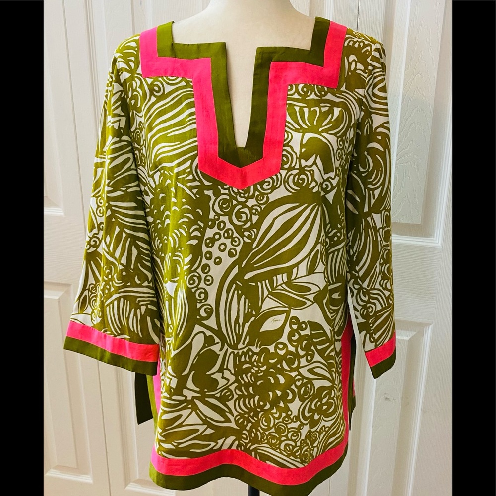 Trina Turk Green and Pink Patterned Blouse